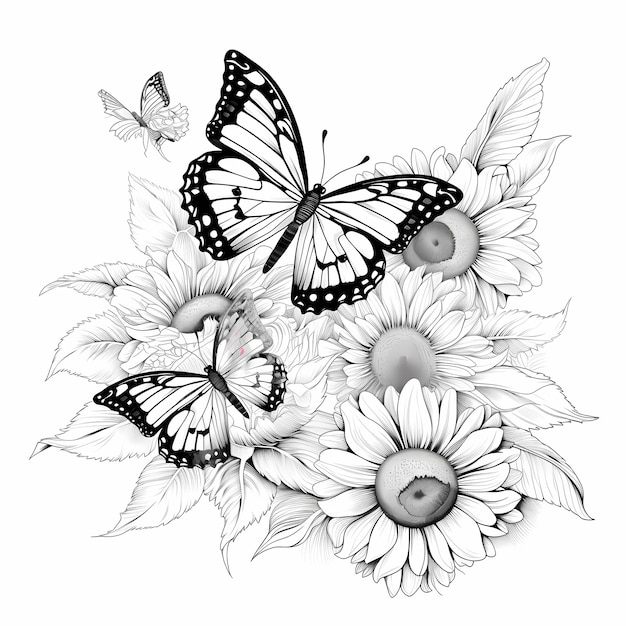 Ailes capricieuses Papillon et tournesol Vector Page de coloriage