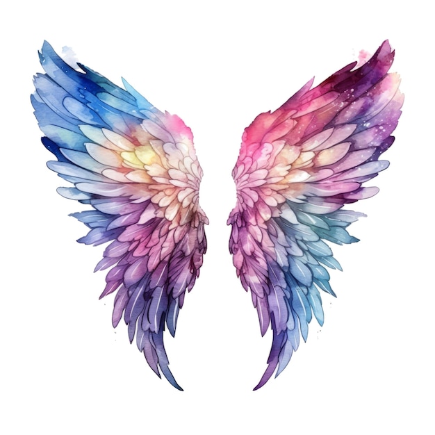 ailes colorées d'ange isolé sur fond blanc