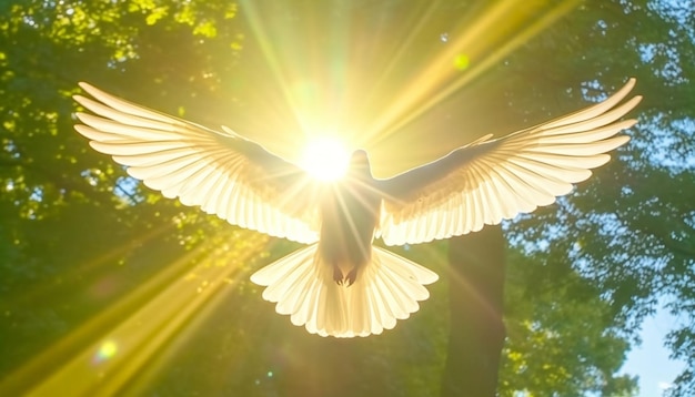 Photo ailes déployées dans les airs mouette planant vers le soleil généré par l'ia