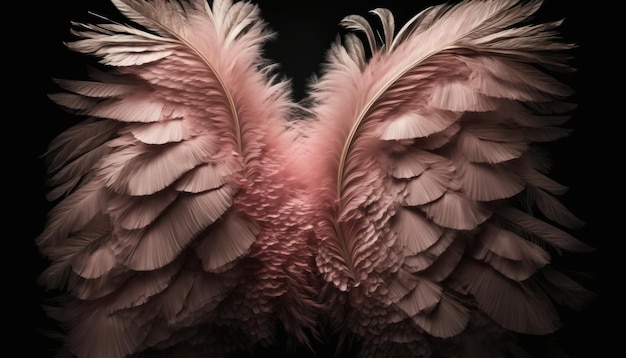 Les ailes d'un flamant rose sont représentées avec des plumes.