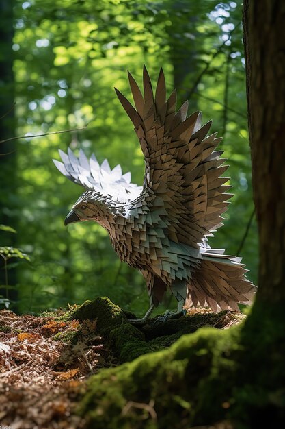 Ailes majestueuses Un aigle de bois en vol