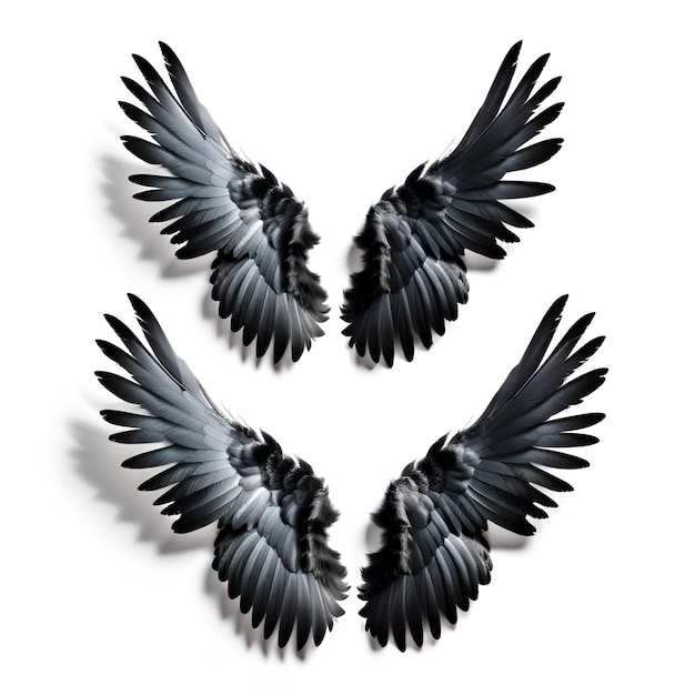 Des ailes noires isolées sur un fond blanc
