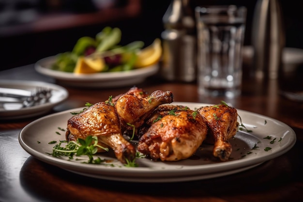 Ailes de poulet Buffalo sur une assiette dans un restaurant servant en gros plan Generative AI