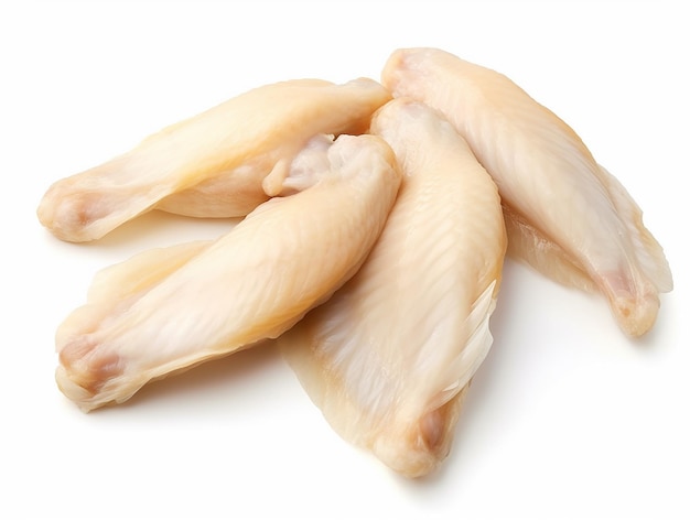 Ailes de poulet crues sur fond blanc