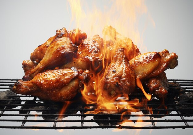 Des ailes de poulet grillées sur un barbecue