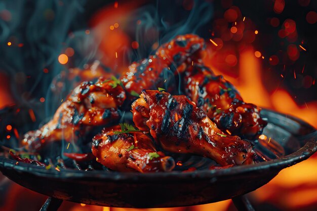 Des ailes de poulet grillées épicées, un plat de viande chaude