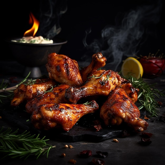 Des ailes de poulet grillées.