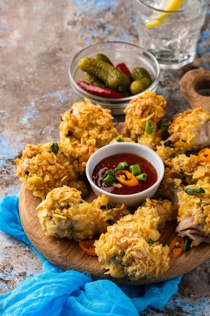 Ailes de poulet panées. Aile de poulet frit. Nourriture américaine