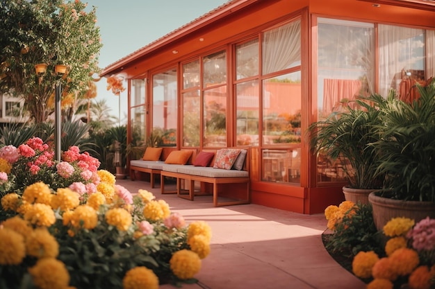 Aires Futtic maison morden avec une clôture et des arbres et des fleurs de jardin