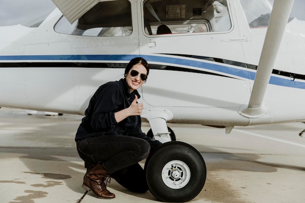 Airwoman faisant un contrôle en amont