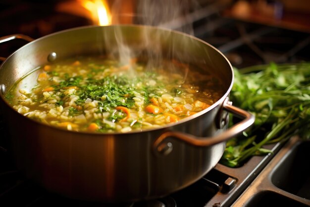 Ajouter du bouillon de légumes au risotto mijoté