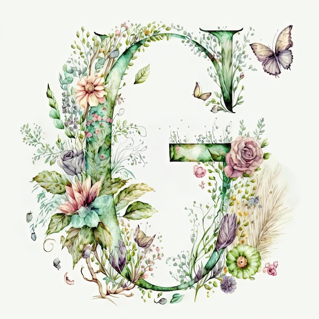 Ajoutez une touche de printemps à votre alphabet floral moderne G design générative ai