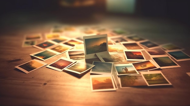 Album photo vintage sur une table en bois avec effet filtre rétro vintage stylegenerative ai