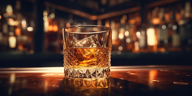 Alcool classique boisson de whisky écossais dans un verre avec des cubes de glace au bar pub