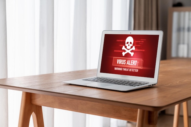 Une alerte d'avertissement de virus sur l'écran de l'ordinateur a détecté une cybermenace à la mode