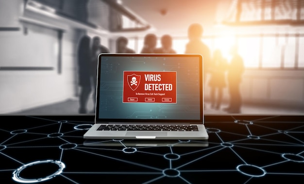 Une alerte d'avertissement de virus sur l'écran de l'ordinateur a détecté une cybermenace à la mode