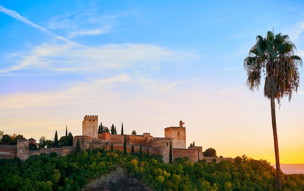 Alhambra Coucher de soleil avec palmier Grenade