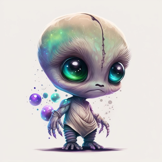 Alien Chibi Abstrait Galaxie Aquarelle Hyperréaliste