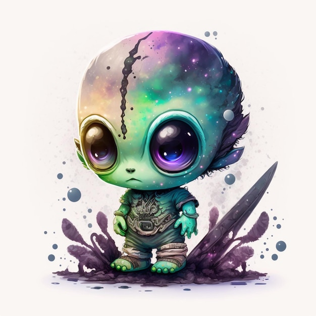Alien Chibi Abstrait Galaxy Aquarelle Hyperréaliste 3