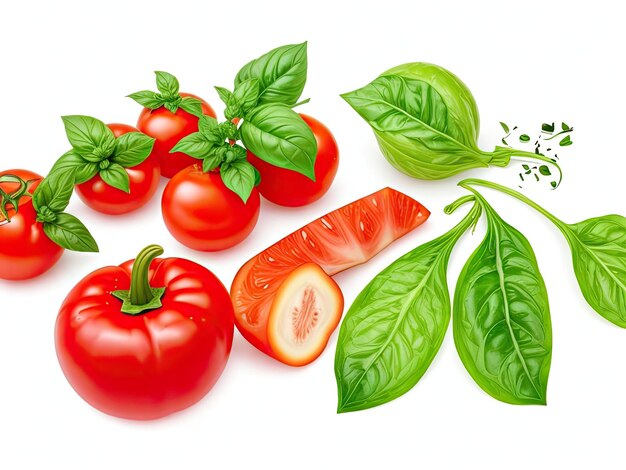 aliment de cuisine rouge régime ou élément de conception de jardin fait de tomate mûre entière et tranchée en arrière-plan