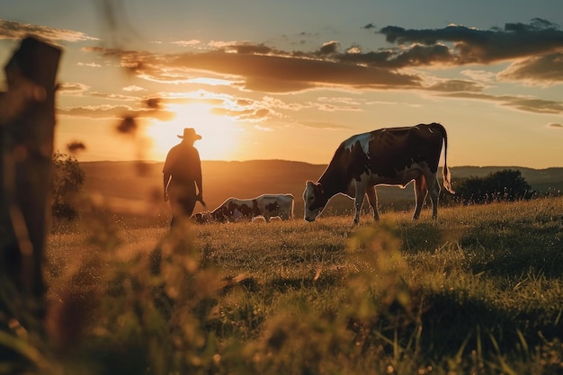 Alimentation au coucher du soleil par des agriculteurs expérimentés