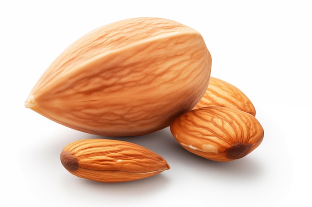 Une alimentation saine et un bon approvisionnement en antioxydants Amandes isolées sur fond blanc