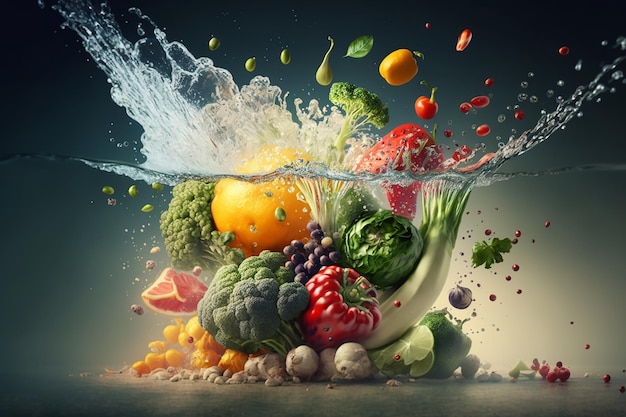 Une alimentation saine pour un mode de vie sain Une alimentation saine Fruits Légumes Eau pure Régime alimentaire biologique Nourriture calorique Beau corps