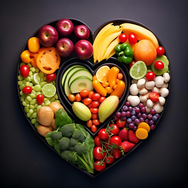 Alimentation saine pour le système cardiovasculaire avec une assiette en forme de cœur