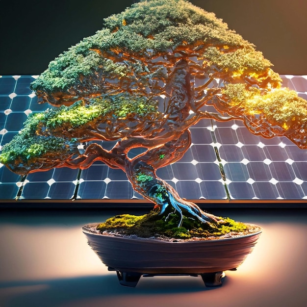 alimenté par des panneaux solaires intégrés, ce bonsaï pulse avec énergie