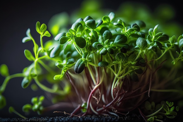 Aliments crus végétaliens sains pousses microgreens Generative AI