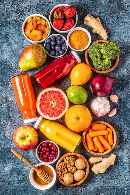 Aliments pour garder les poumons en bonne santé, vue de dessus.