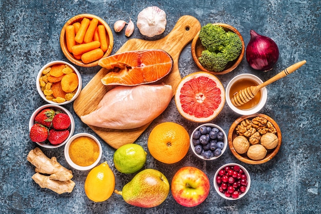 Photo aliments pour garder les poumons en bonne santé, vue de dessus.