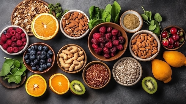 Aliments sains alimentation propre sélection fruits légumes générés Al