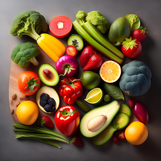 Des aliments sains, une alimentation saine, une sélection de fruits et légumes