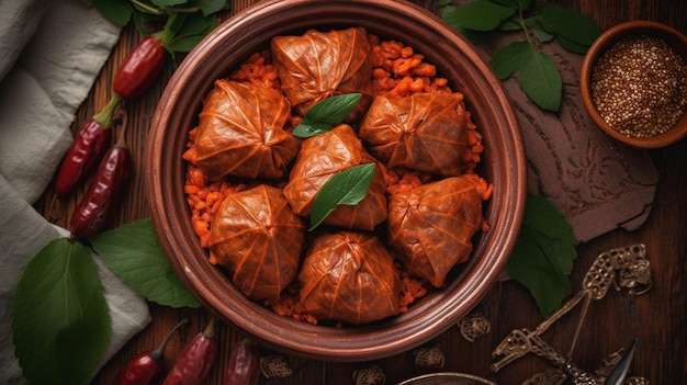 Les aliments turcs remplis de feuilles yaprak sarma dolma