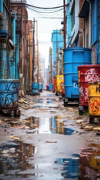 Allée désolée avec des murs couverts de graffitis papier peint uhd