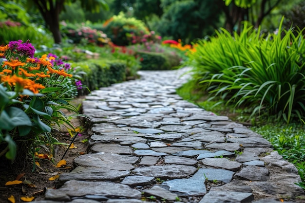 Allée en pierre dans le jardin