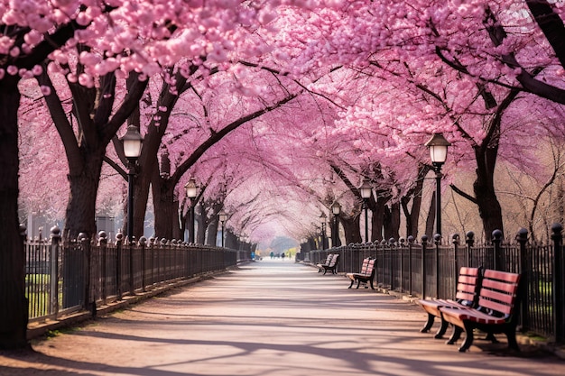 Photo l'allée sakura dans le parc