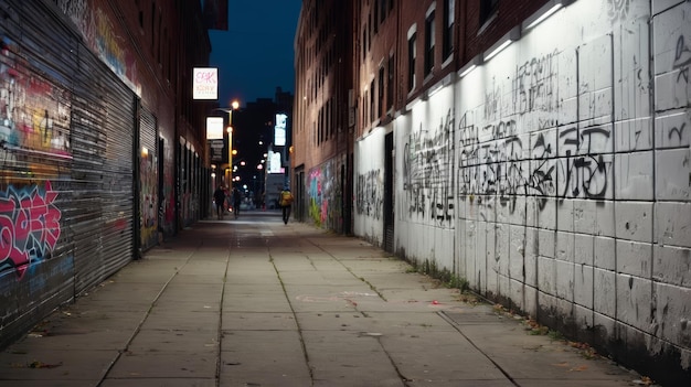 Une allée sombre avec des graffitis