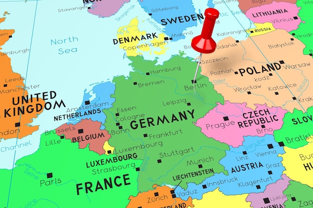 Allemagne Berlin capitale épinglée sur la carte politique