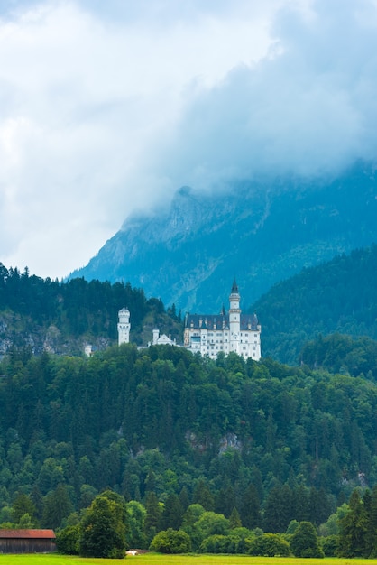 ALLEMAGNE, HOHENSCHWANGAU - 20 AOT : Vue sur le château bavarois de Neuschwanstein par temps brumeux d'été le 20 août 2015