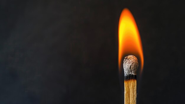 Une allumette en bois sur un fond noir, une représentation intense et captivante de la flamme.