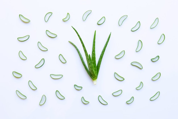 Aloe vera sur fond blanc. Avantages pour les soins de la peau.