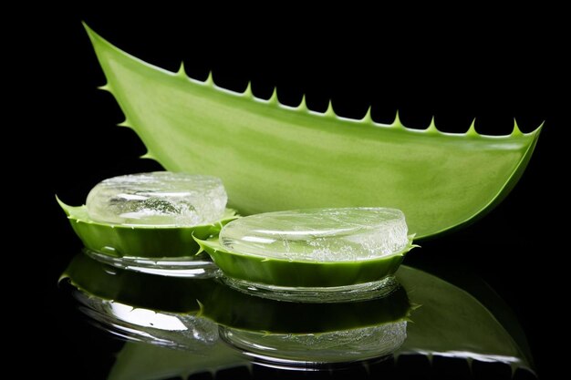 Photo aloe vera tranchée dans un gel d'aloe vera