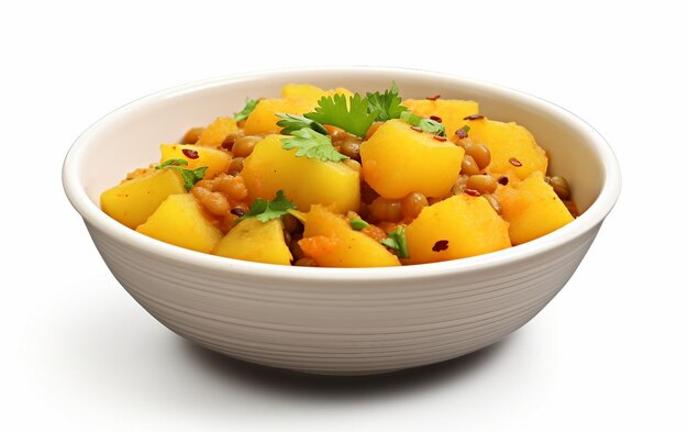 Aloo Matar sur un fond blanc