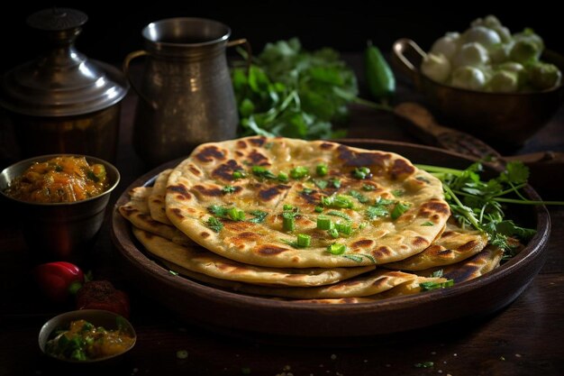 Photo aloo matar paratha exotique la nourriture de rue populaire aloo paratha ou alu paratha image