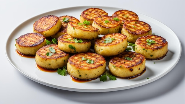 aloo tikki isolé sur un fond blanc