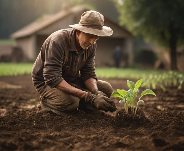 Alors que la main de l'agriculteur atteint le sol, Ai génère