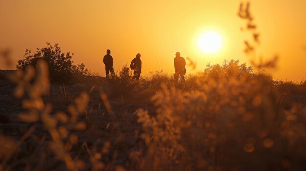 Alors que le soleil se couche sur le terrain aride, un groupe d'ingénieurs observe avec fierté le succès