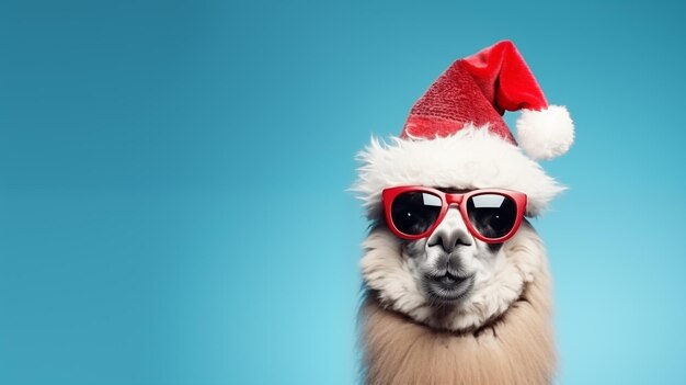 Un alpaca drôle dans un chapeau de Père Noël